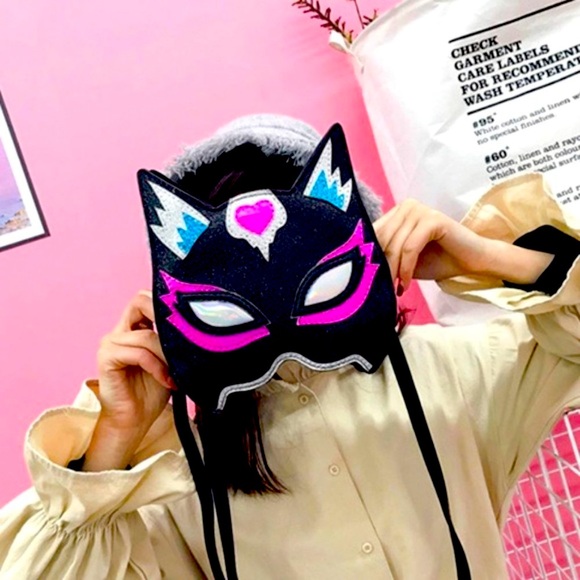 Handbags - Lucha Libre Cat Mask Glitter Crossbody Handbag